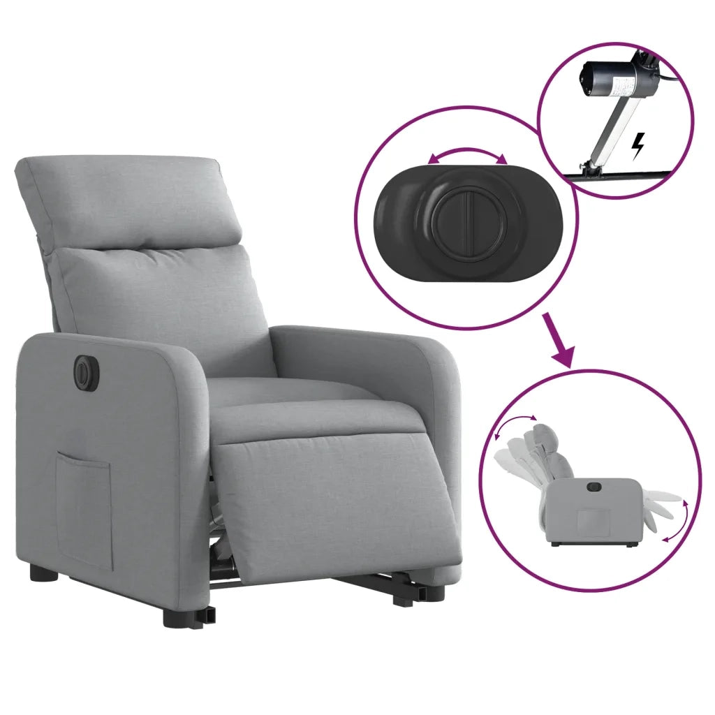 Poltrona | Sedia Relax Reclinante Alzapersona Elettrica Grigio Chiaro Tessuto