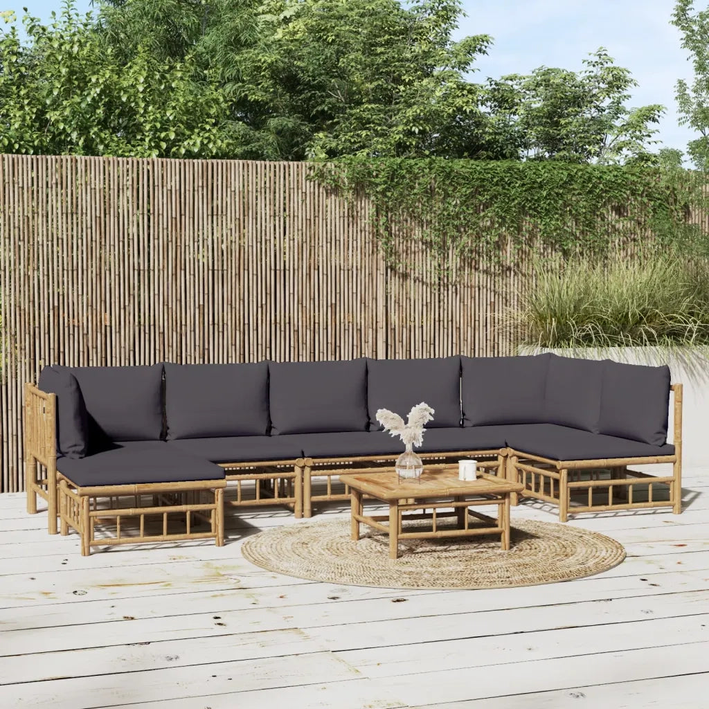 Set Salotto da Giardino 8pz con Cuscini Grigio Scuro Bambù 3155238
