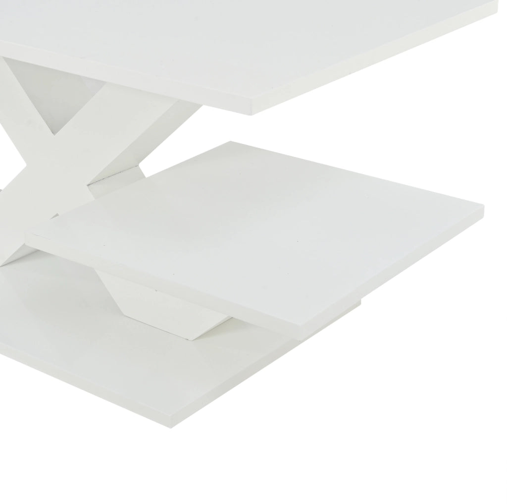 Tavolino da caffè 100x48x45 cm con doppio piano in MDF bianco