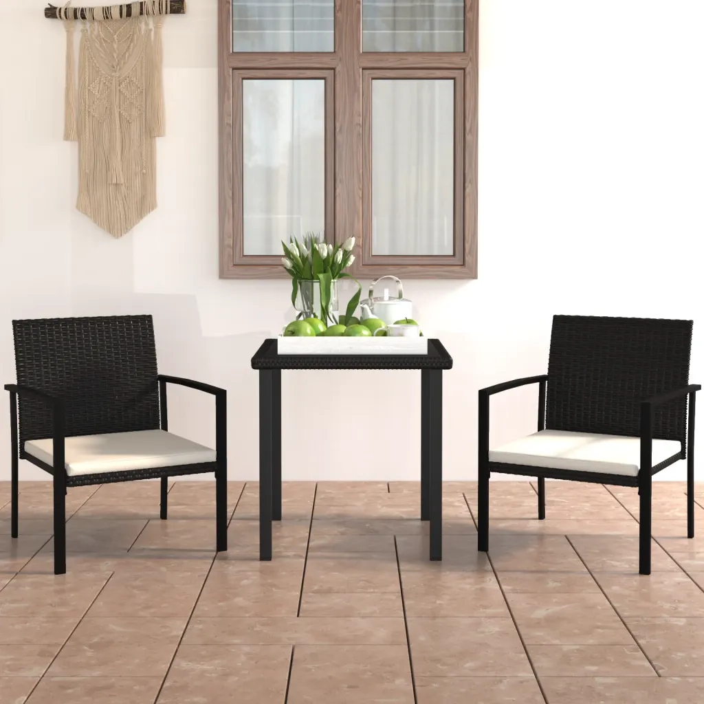 Set da Pranzo da Giardino 3 pz in Polyrattan Nero 3065705