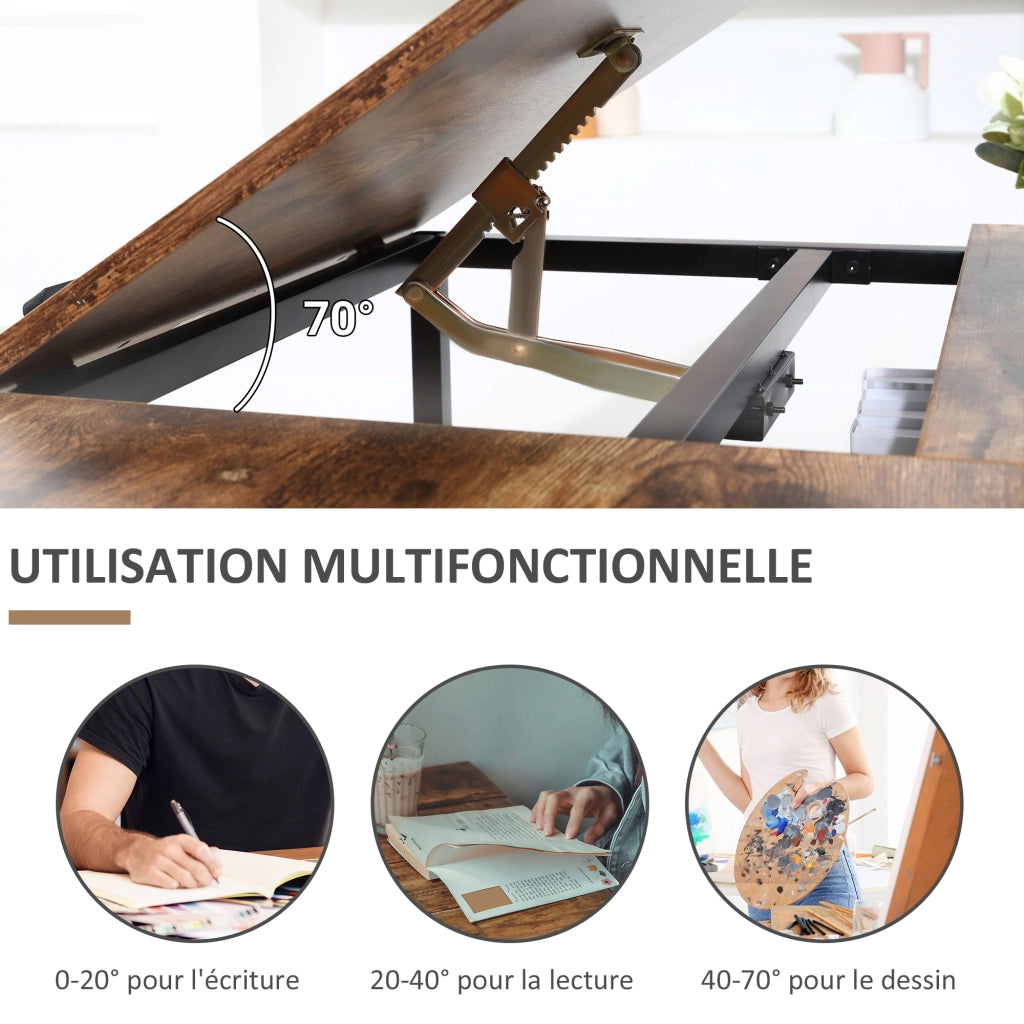 Tavolo da disegno inclinabile ¨C zephmum ¨C design industriale, piano regolabile, ripiano, effetto legno vecchio, metallo nero