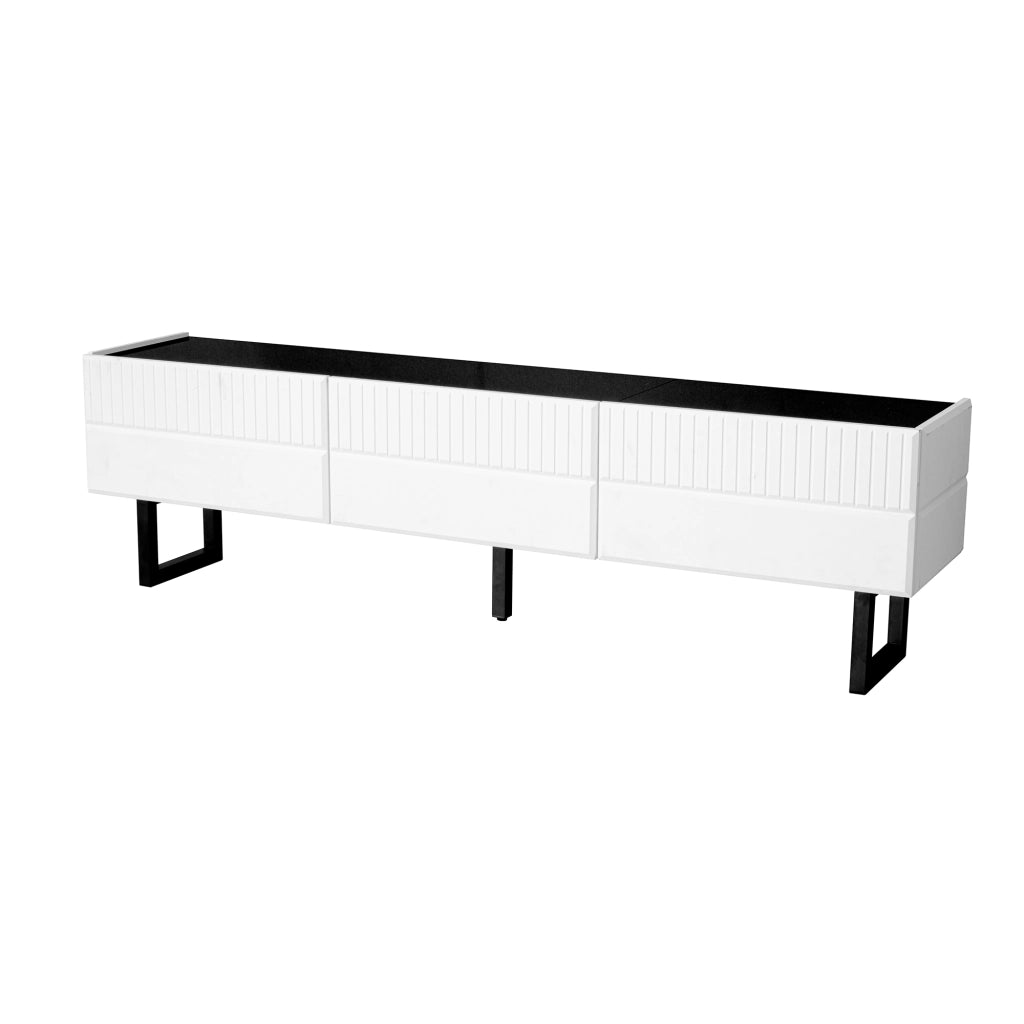 OKWISH Mobile TV con 3 Cassetti, Stile Minimalista, per Soggiorno, MDF e Pannelli di Particelle, Nero e Bianco, 170 x 35 x 47 cm