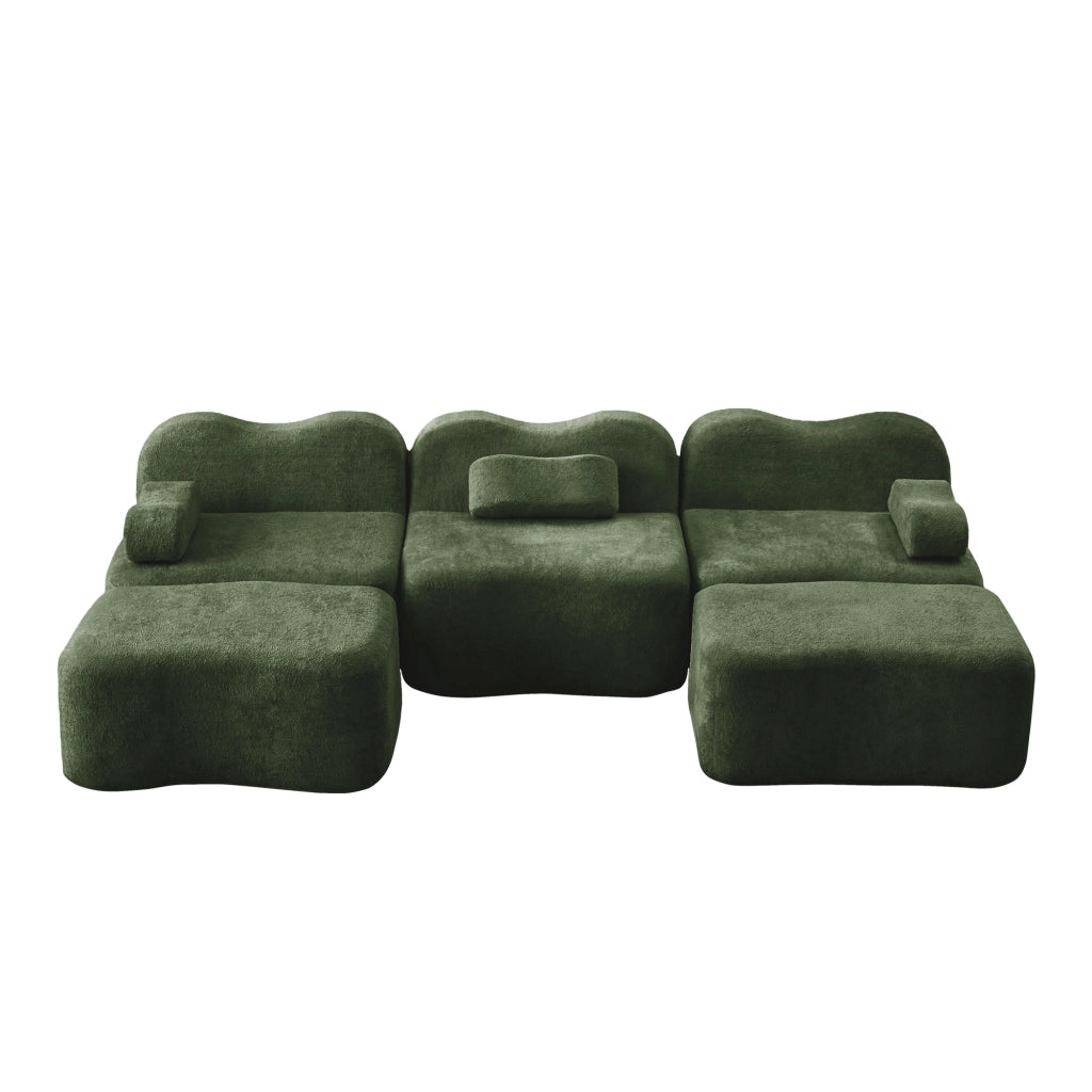 Divano Modulare 3 Posti U con Ottomans ¨C MINIMAL ¨C Verde, Tessuto, Braccioli Mobili