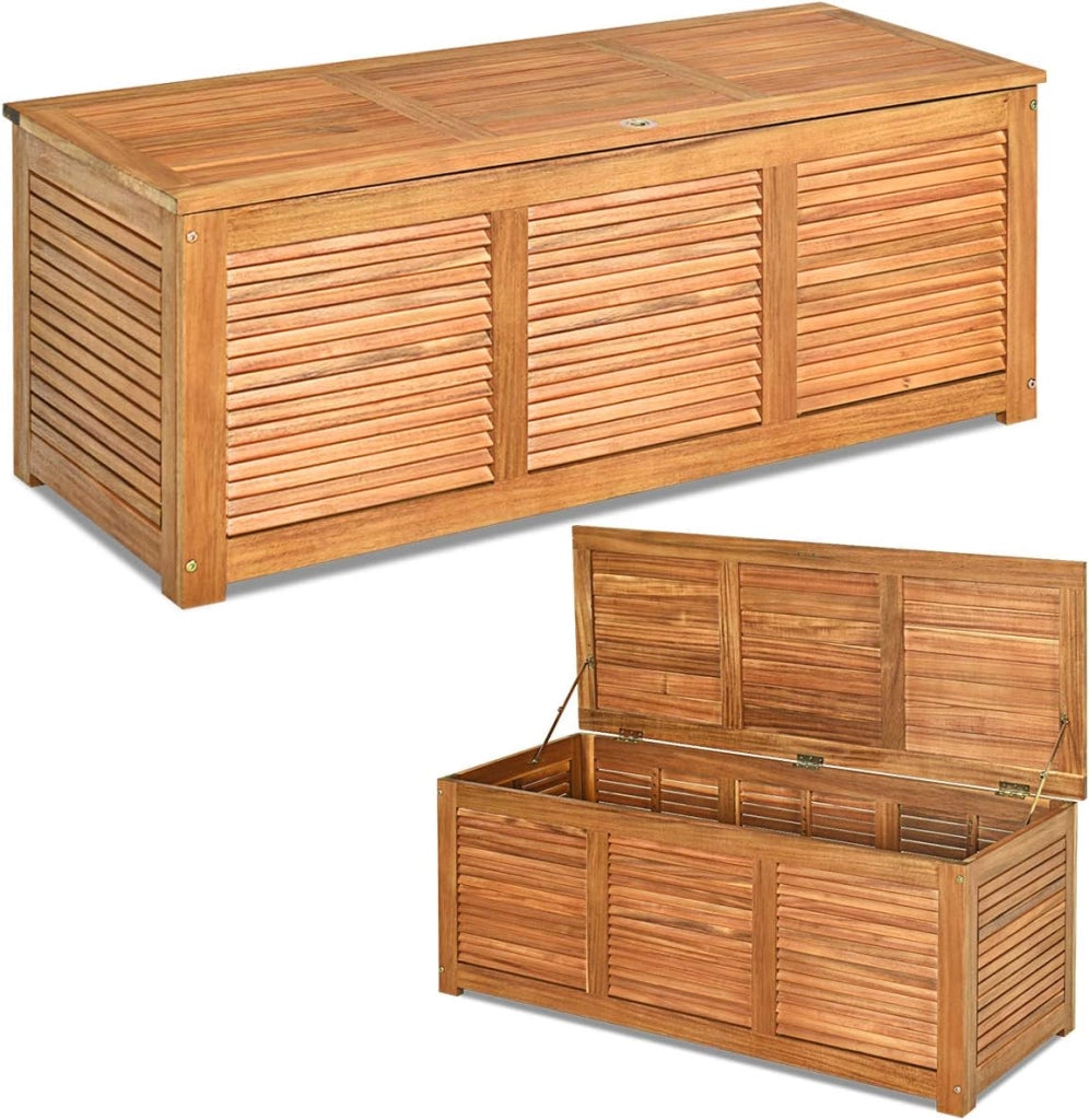 Baule da Giardino, Scatola Portaoggetti da Esterno in Legno con Capacità di Contenimento di 235 Litri, 120,5 x 44,5 x 44,5 cm