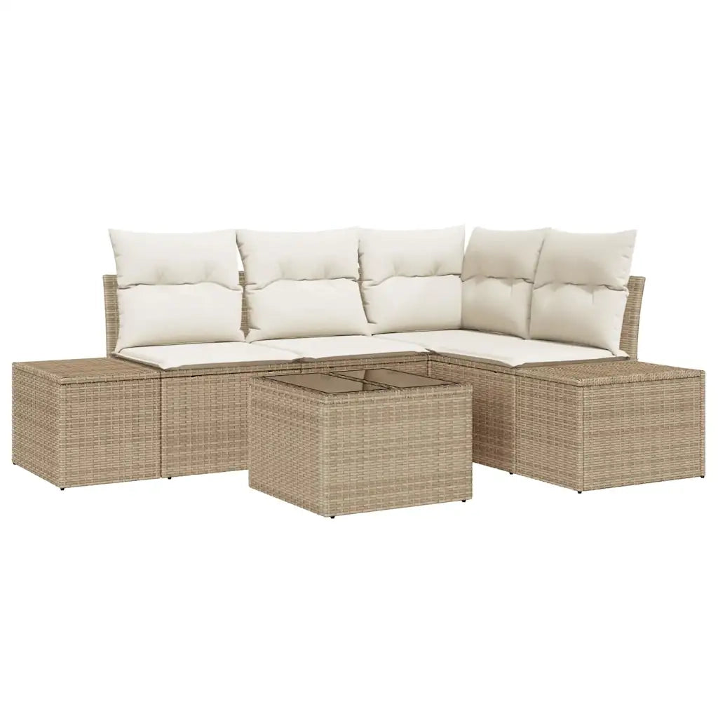 Set Divano da Giardino 5 pcs Beige polyrattan