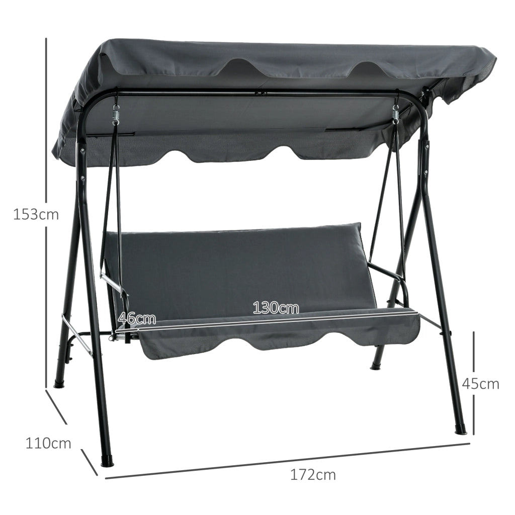Sedia a dondolo 3 posti con tenda regolabile ¨C zephmum ¨C grigio 172x110x153 cm