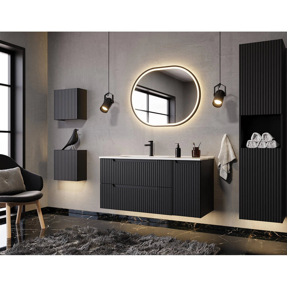 Armadietto Pensile da Bagno NEWPORT con Anta Reversibile 57x20x19 cm Nero [en.casa]