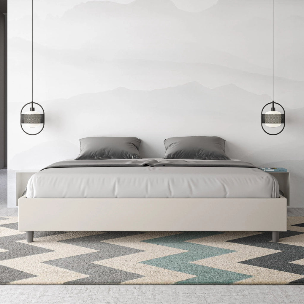 BS COM Letto contenitore imbottito 180x200 similpelle bianco