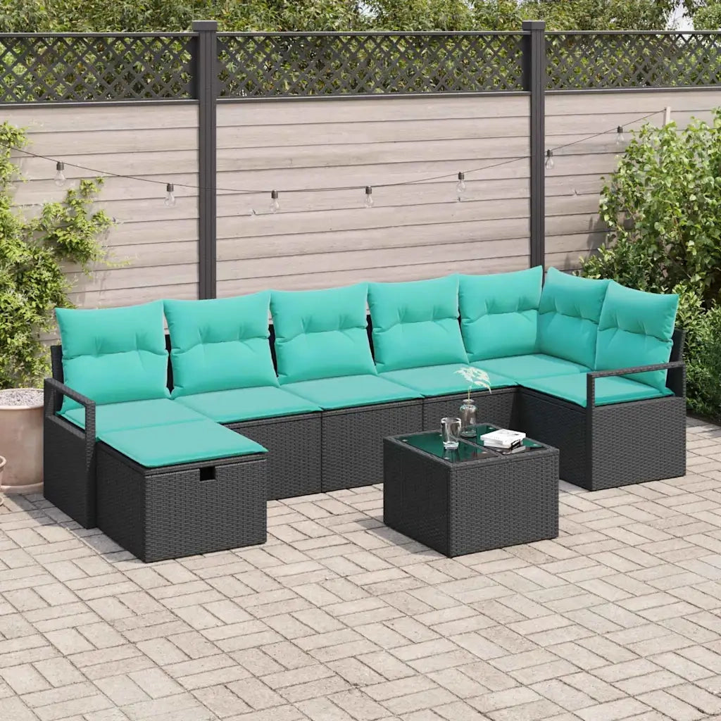 Set di divani con cuscino 8 pcs Nero e Turchese polyrattan 3359215