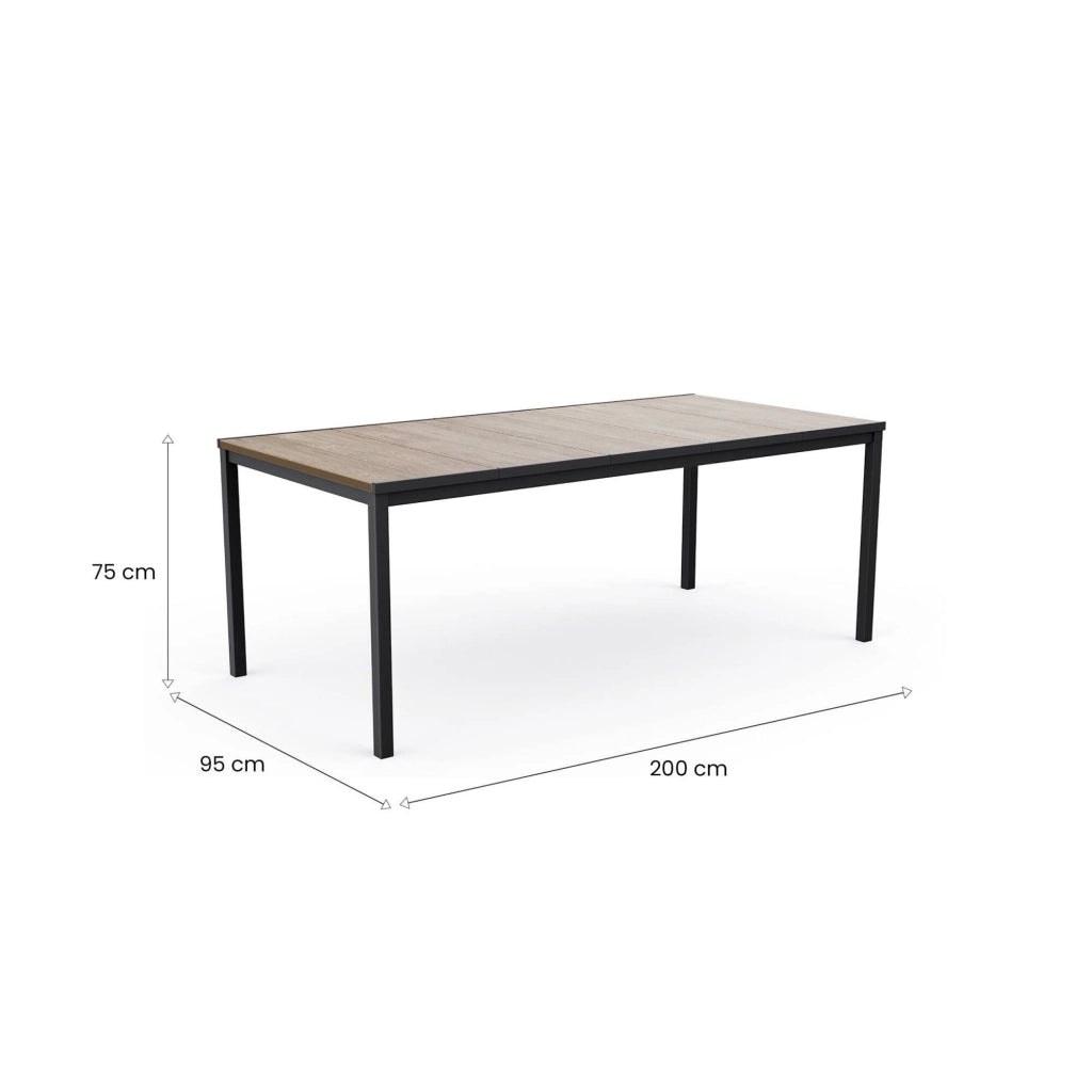 Tavolo da esterno Sarnia, Base per picnic, Piano da pranzo da giardino, Banco outdoor multiuso, 200x95 h75 cm, Rovere e Antracite