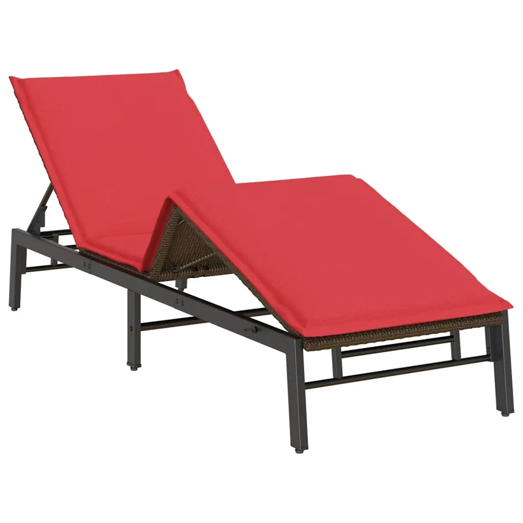 Lettino Prendisole con Cuscino Marrone in Polyrattan 4104085