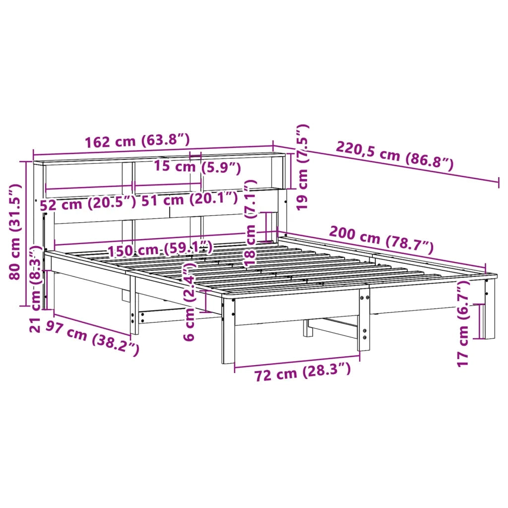 Letto senza Materasso Marrone Cera 150x200 cm in Legno di Pino 3309736