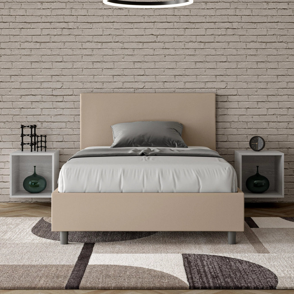 BS COM Letto una piazza e mezza con rete imbottito 120x190 similpelle tortora