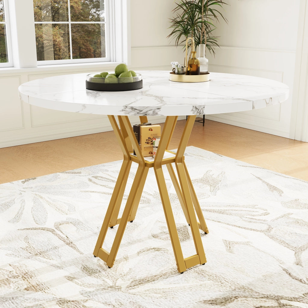 TAVOLO DA PRANZO 100x100x76 cm MDF Bianco e Oro