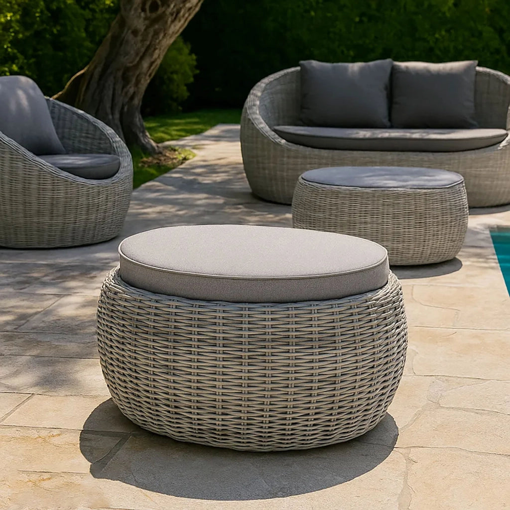 Pouf da Giardino Santorini 68x57x35 cm in Polyrattan Grigio