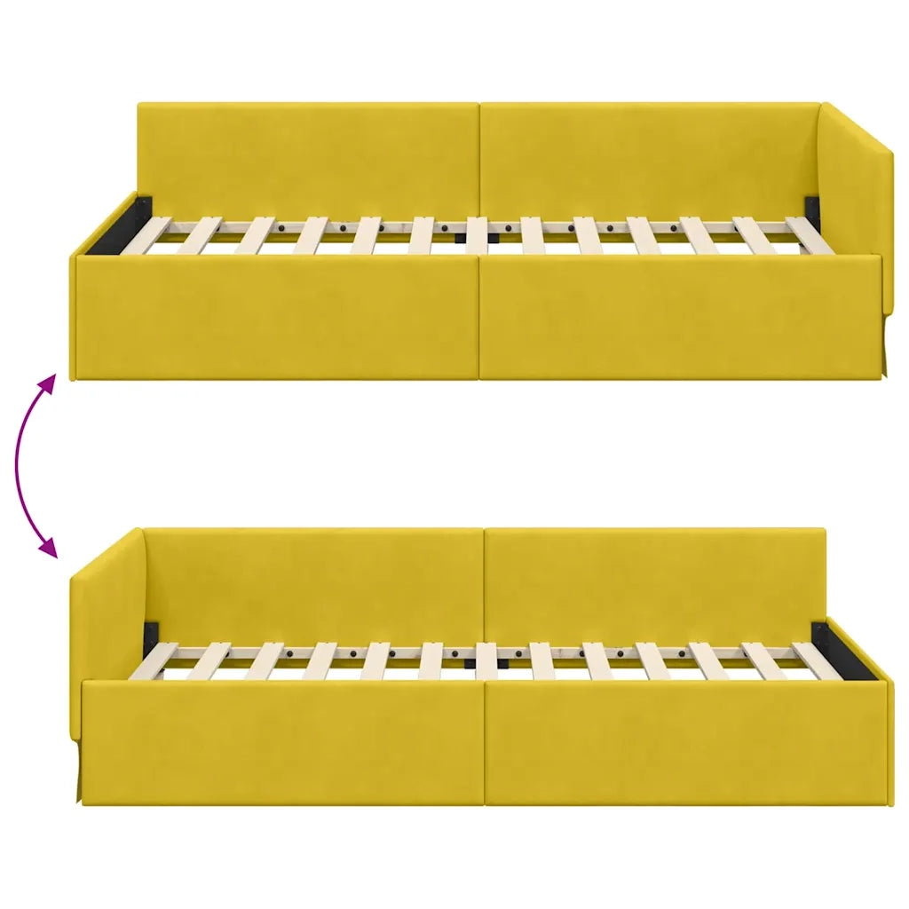 Letto singolo | Letto per adulti | Cornice del letto ad angolo Giallo 100 cm x 200 cm Velluto