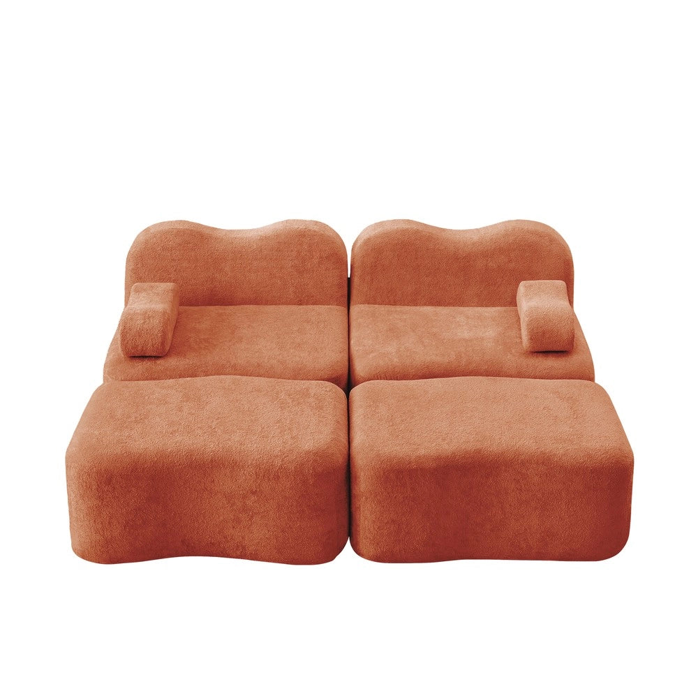 Divano Modulare 2 Posti con 2 Ottoman ¨C Xylo ¨C Arancione, Braccioli Mobili, Schiuma Alta Densit¨¤