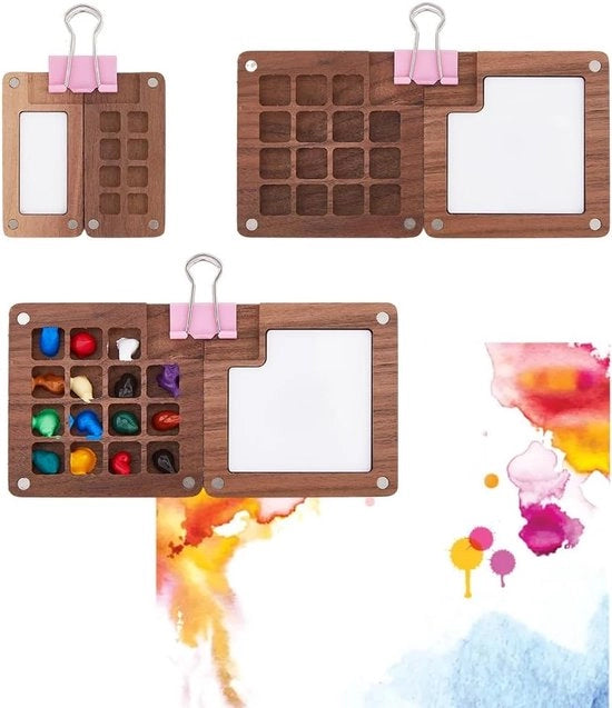 Palet Aquarel Portatile - Scatola di Vernici in Legno Miniatura - 2 Stck
