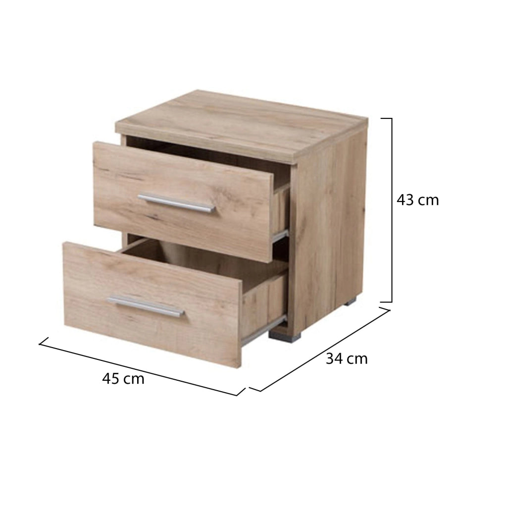 Colliano, Comodino 2 Cassetti, 44.5x33.5x43h cm Marrone Noce