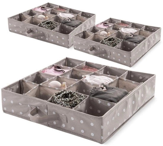 Set di compattatore con 3 organizzatori a 16 compartimenti, per intimo e accessori, tessuto non tessuto in polipropilene, marrone, 40 x 40 x 9 cm, RAN9817