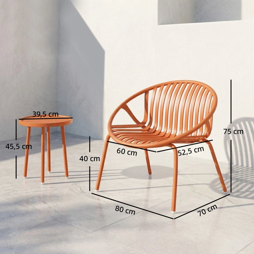 Set salotto giardino 3 pezzi tavolo basso acciaio polipropilene ¨C Xylo ¨C rosso mattone 80x70x75cm