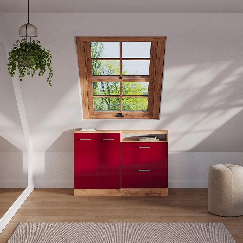 Mobile sottotetto Rion Rosso lucido/Rovere dorato con 2 porte Vicco