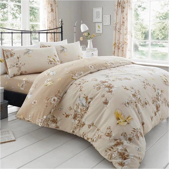 Set di Letto BIRDIE BLOSSOM con Copripiazza e Cuscini - Naturale Doppio - 200 x 200 cm copripiazza 160x200