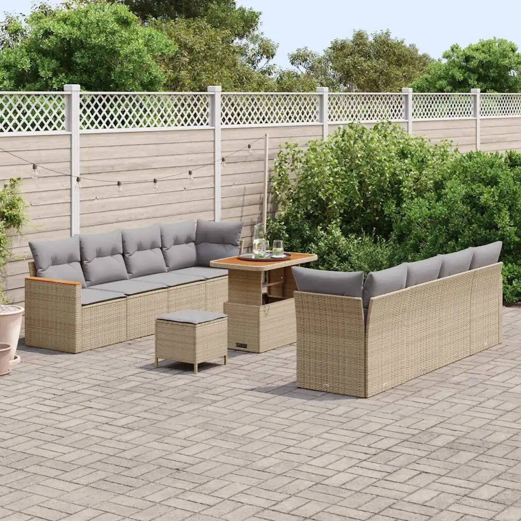 Set Divano da Giardino con cuscino 12 pcs Beige polyrattan