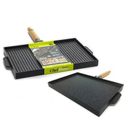 Trade Shop - Piastra Doppia Bistecchiera Antiaderente In Alluminio Doppio Lato Cottura Manico Rimovibile -