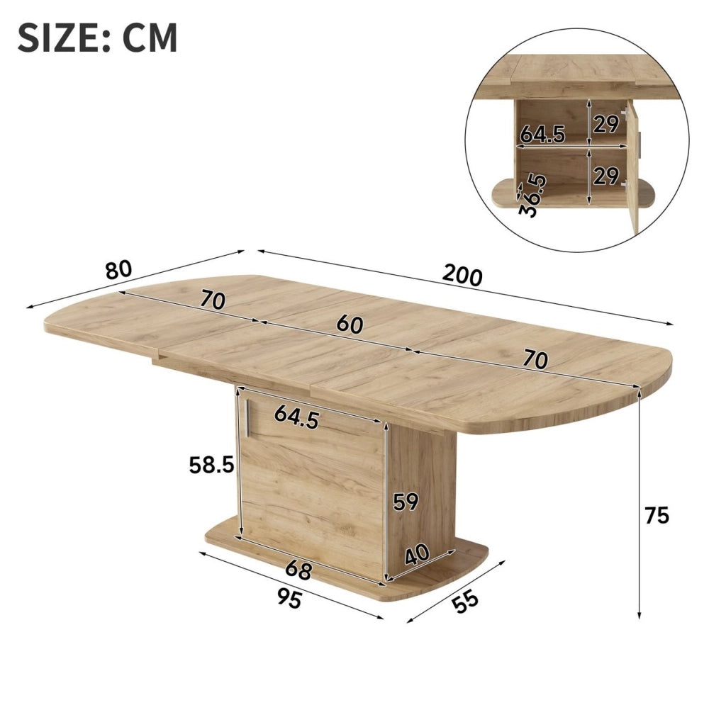 Tavolo da pranzo allungabile 140/200x80x75 cm con vani contenitore in truciolare naturale