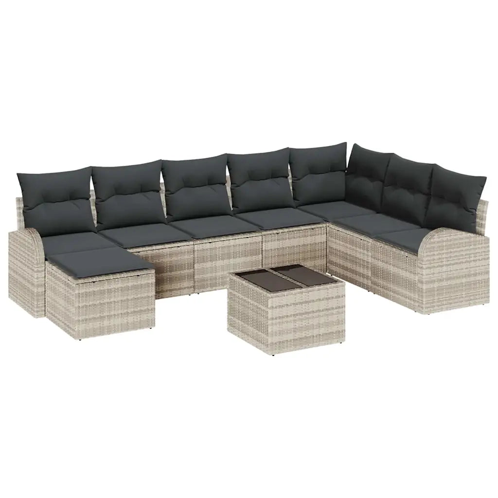 Set Divano da Giardino 9 pcs Grigio chiaro Poly Rattan 3346172