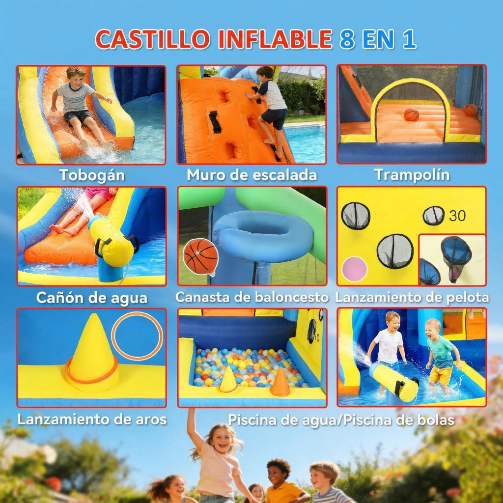 Castello gonfiabile acqua ¨C zephmum ¨C 8 in 1 con scivolo trampolino canestro anelli