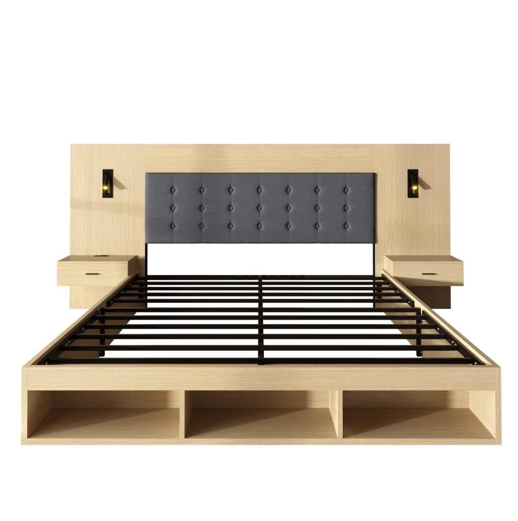 Letto contenitore 180x200 cm con comodini, luci LED e prese USB/Type-C