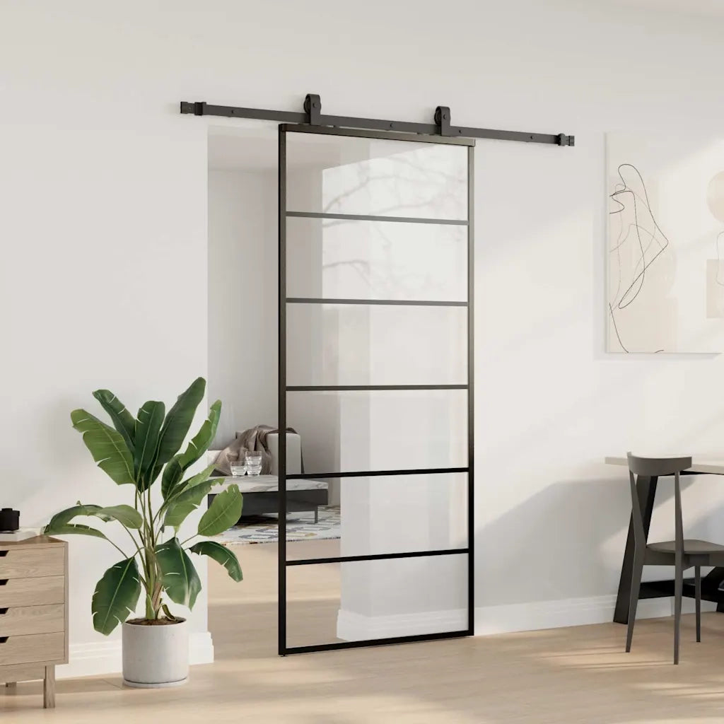Porta Scorrevole con Ferramenta Nera 90x205 cm in Vetro ESG