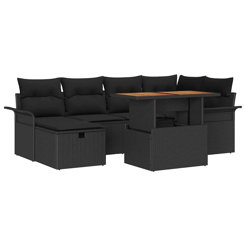 Set Divano da Giardino 7 pcs Nero polyrattan
