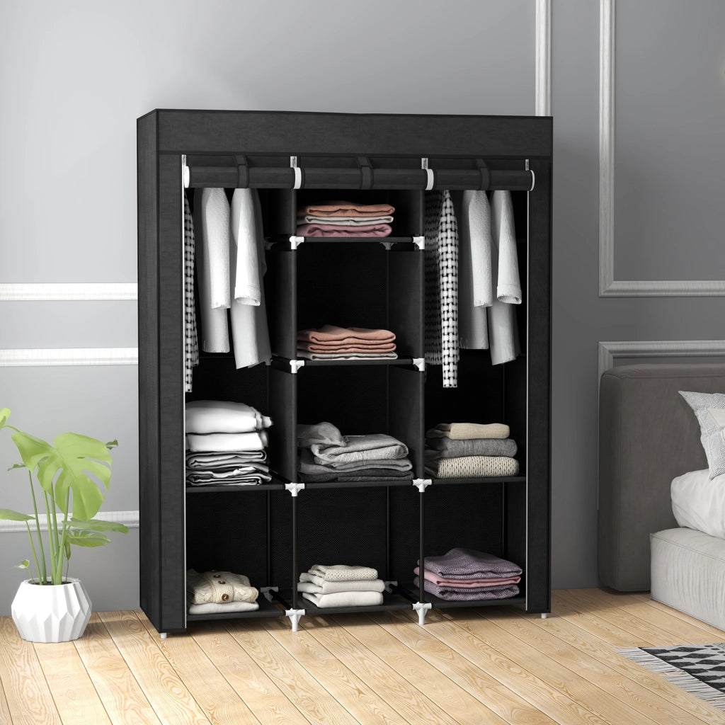 Guardaroba in Tessuto Armadio Salvaspazio 8 Ripiani 125x43x162.5cm Nero