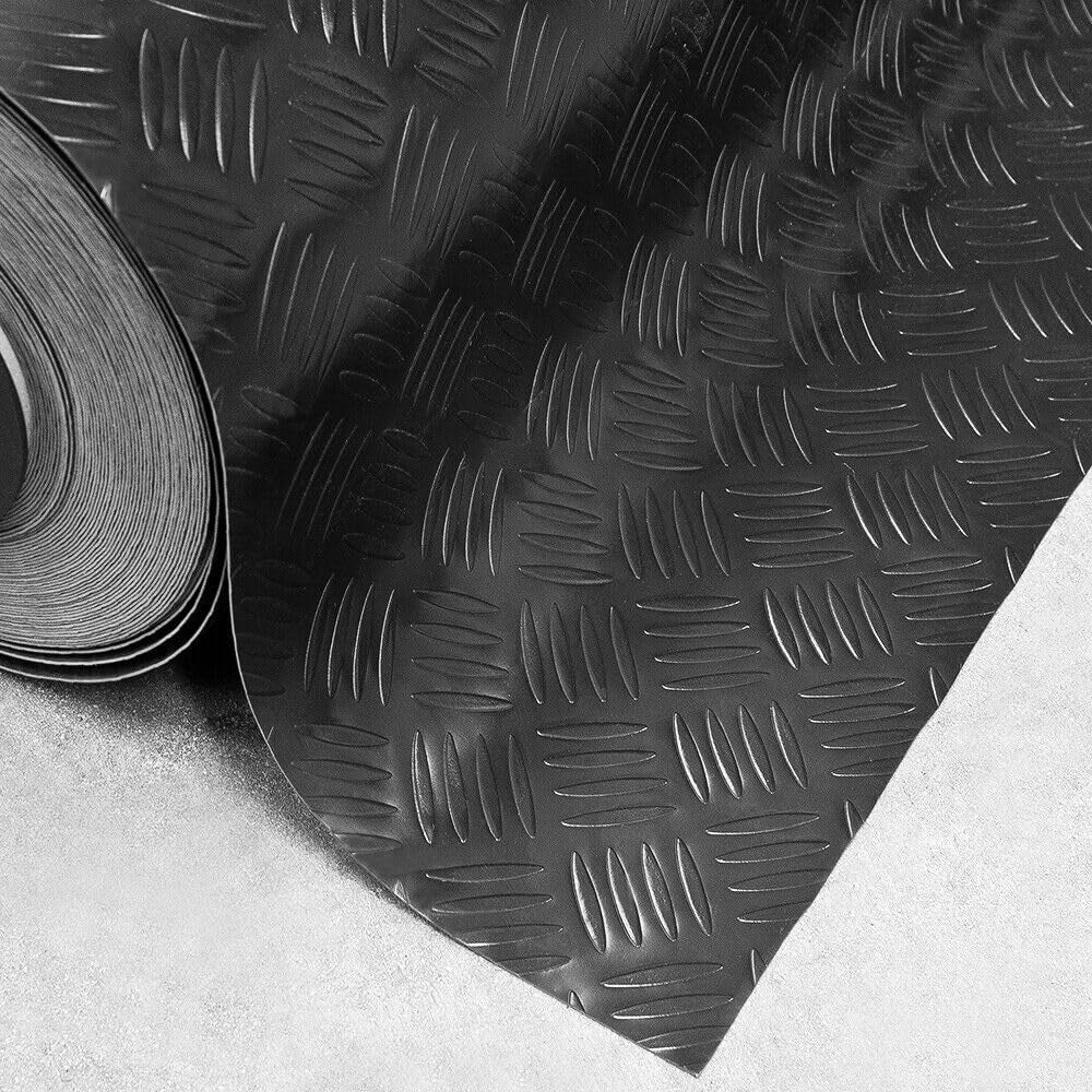 Tappeto Gomma Copri Pavimento 140x11 mt Effetto Lamiera Zerbino Antiscivolo Isolante Robusto Nero
