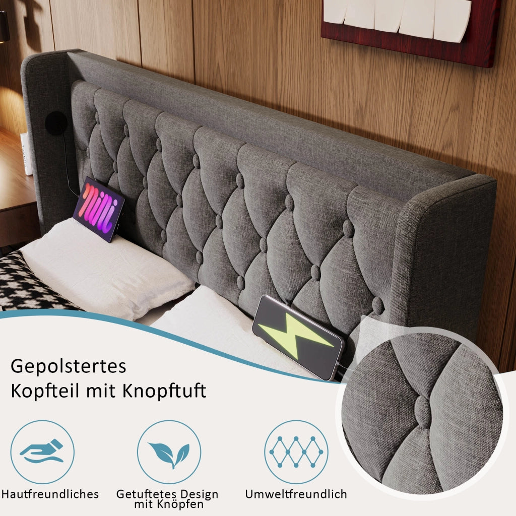 letto imbottito cotone grigio 140 x 200 cm