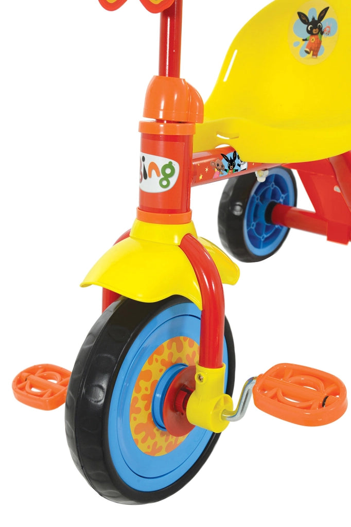 Triciclo a Pedali Primi Passi per Bambini con Maniglione Genitoriale Rimovibile e Vano Contenitore Bing Rosso