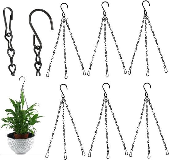 Hanger per piante - catena metallica appesa - 6 pezzi - catena per piante - gancio e clip - appendere vasi per piante - catena per lampade - supporti per alimentazione degli uccelli - nero