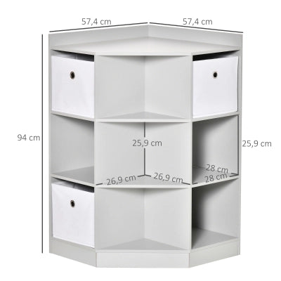 Scaffale angolare per bambini con 3 contenitori, per riporre i giocattoli di bambini dai 3 ai 12 anni, grigio, 57,4 x 57,4 x 94 cm