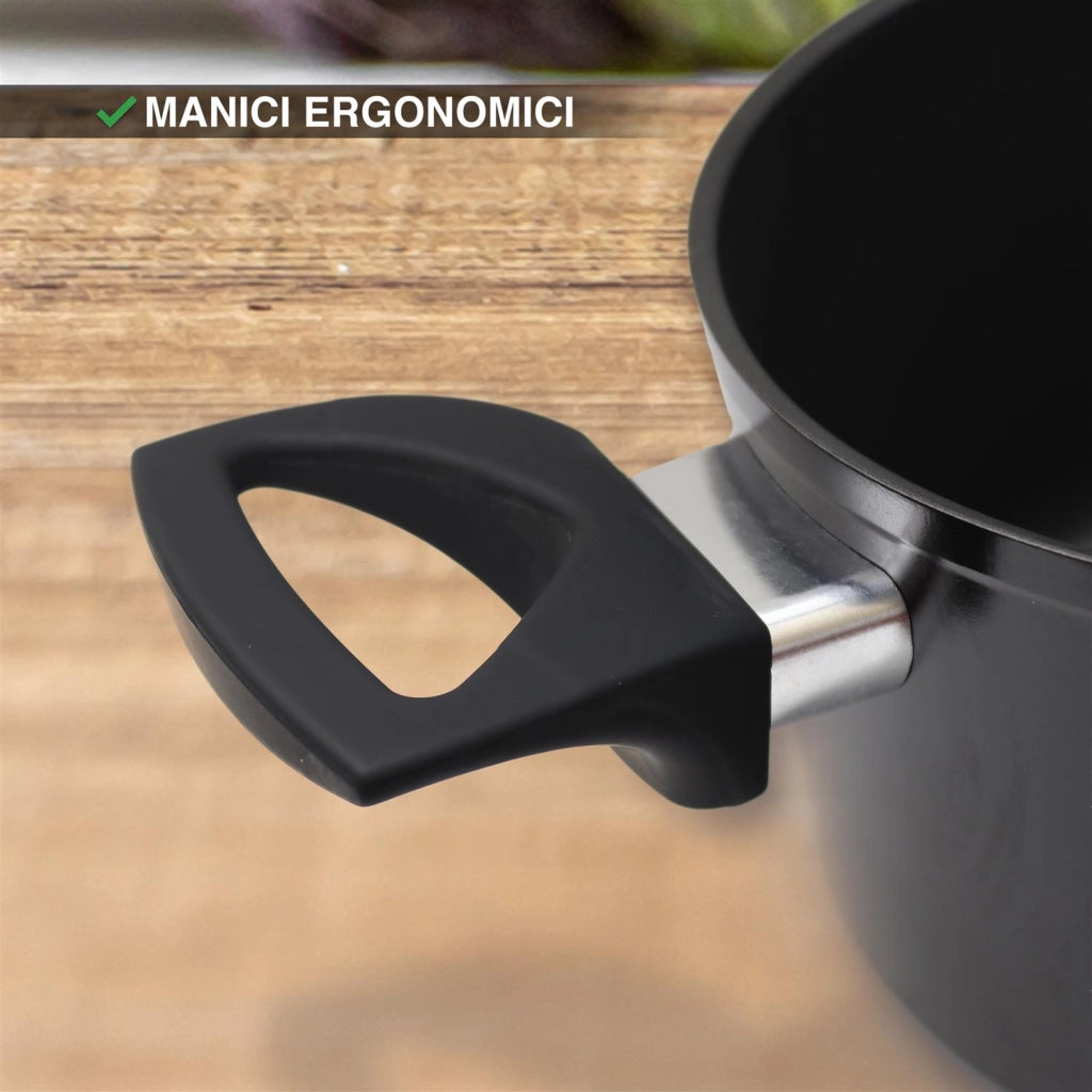 MAURY'S BLACK HAMMER CASSERUOLA CON COPERCHIO IN VETRO 22 CM