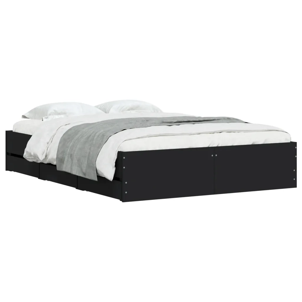 Giroletto con Cassetti-Struttura Letto con contenitore Nero 120x190 cm in Legno Multistrato 134529