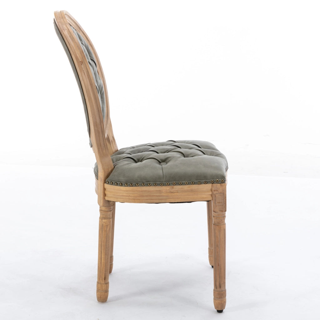 Set di 2 sedie da pranzo in stile country francese, struttura in legno massello anticato, schienale ovale completamente trapuntato a mano, rivestiment