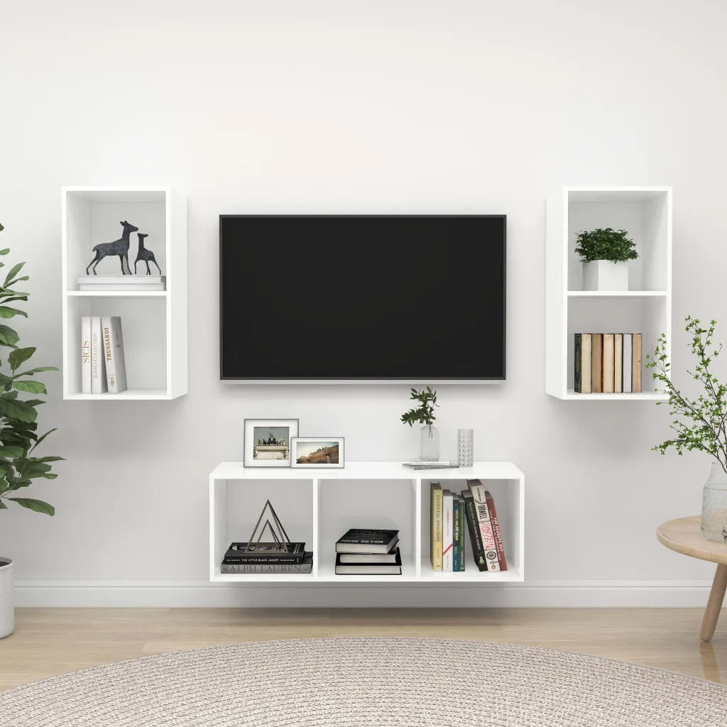 Set Mobile TV 3 pz | Armadietto TV | Mobile Porta TV Bianco in Truciolato