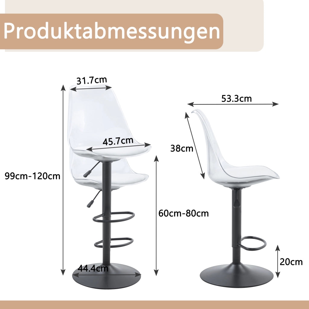 SGABELLO BAR trasparente regolabile 60-80 cm nero in metallo e plastica