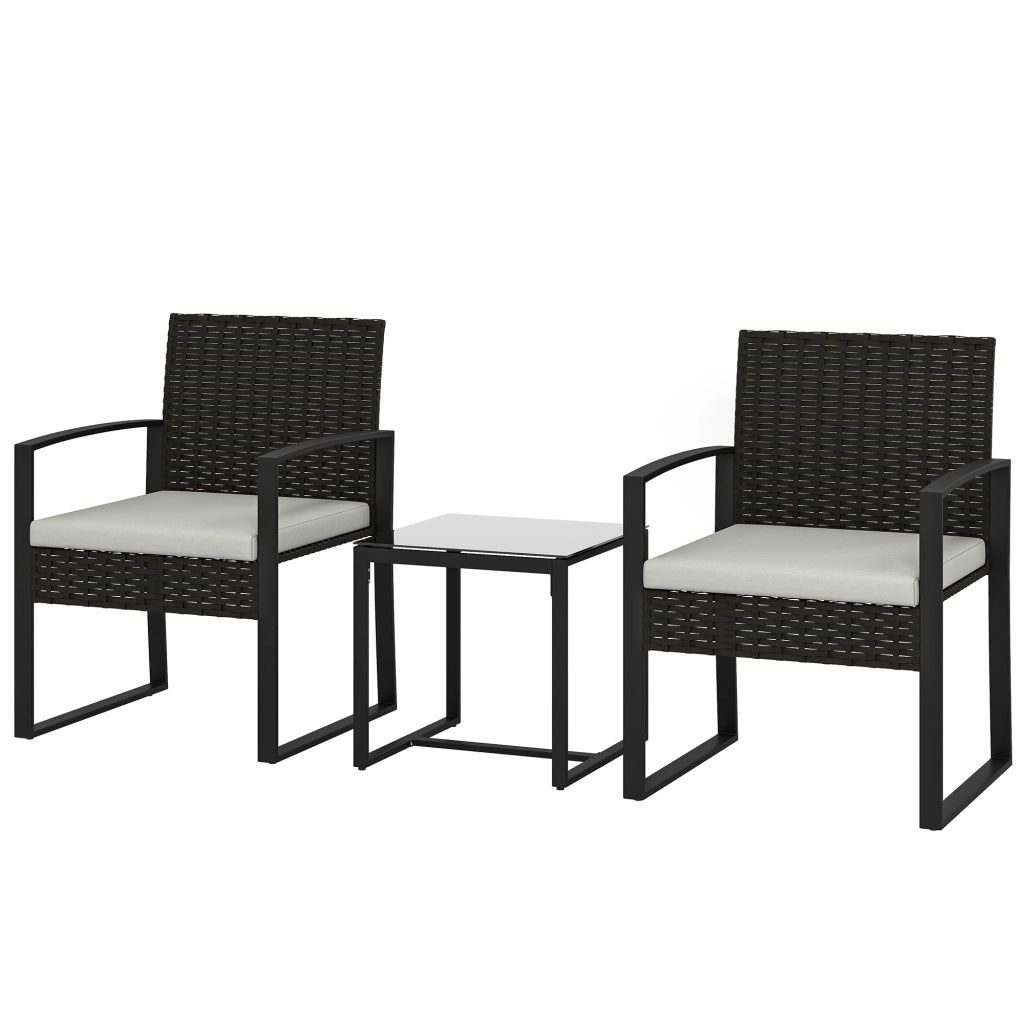 Set Giardino PolyRattan con 2 Sedie e Tavolino Vetro ¨C zephmum ¨C Grigio