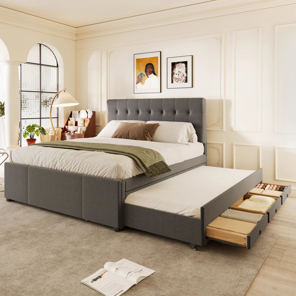 letto imbottito lino grigio 140 x 200 cm