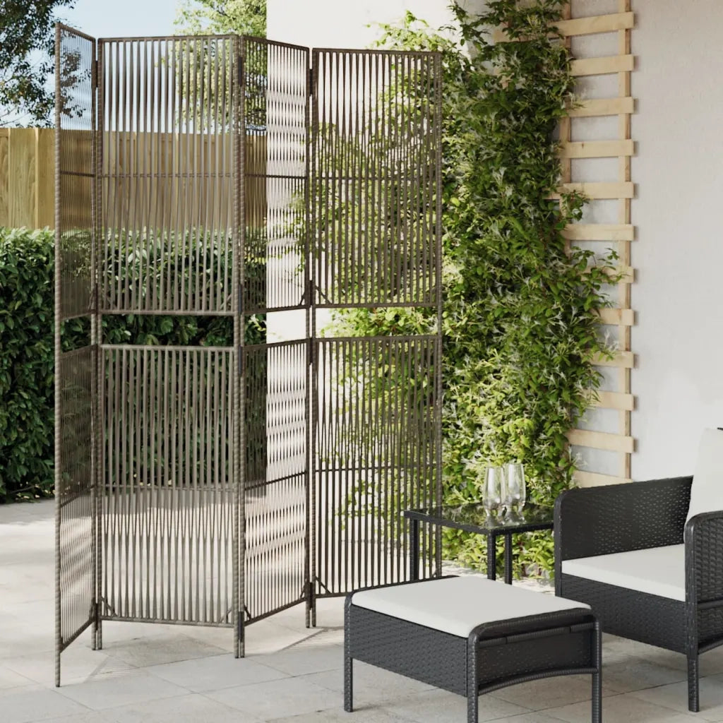 Divisorio per Ambienti | Divider per stanze | Paravento a 4 Pannelli Grigio in Polyrattan
