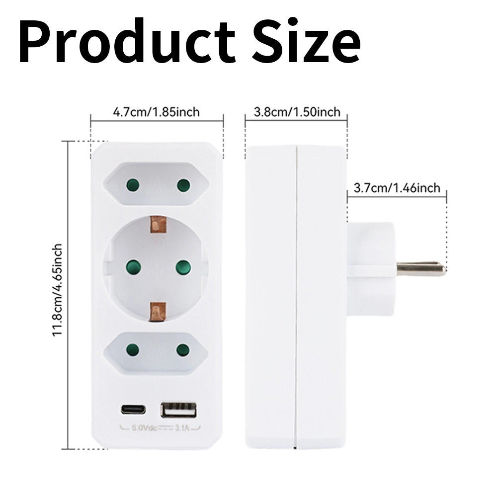 Presa Elettrica 5-in-1 Tipo F con 3 Prese e USB ¨C Minimal ¨C Bianco